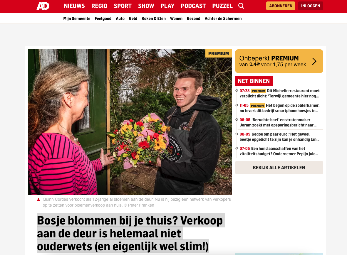 Quinn Cordes met de bloemenjongen in het AD